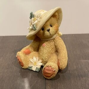 Charming Tan Cherished Teddies Teddy Bear Figurine with Floral Sunhat